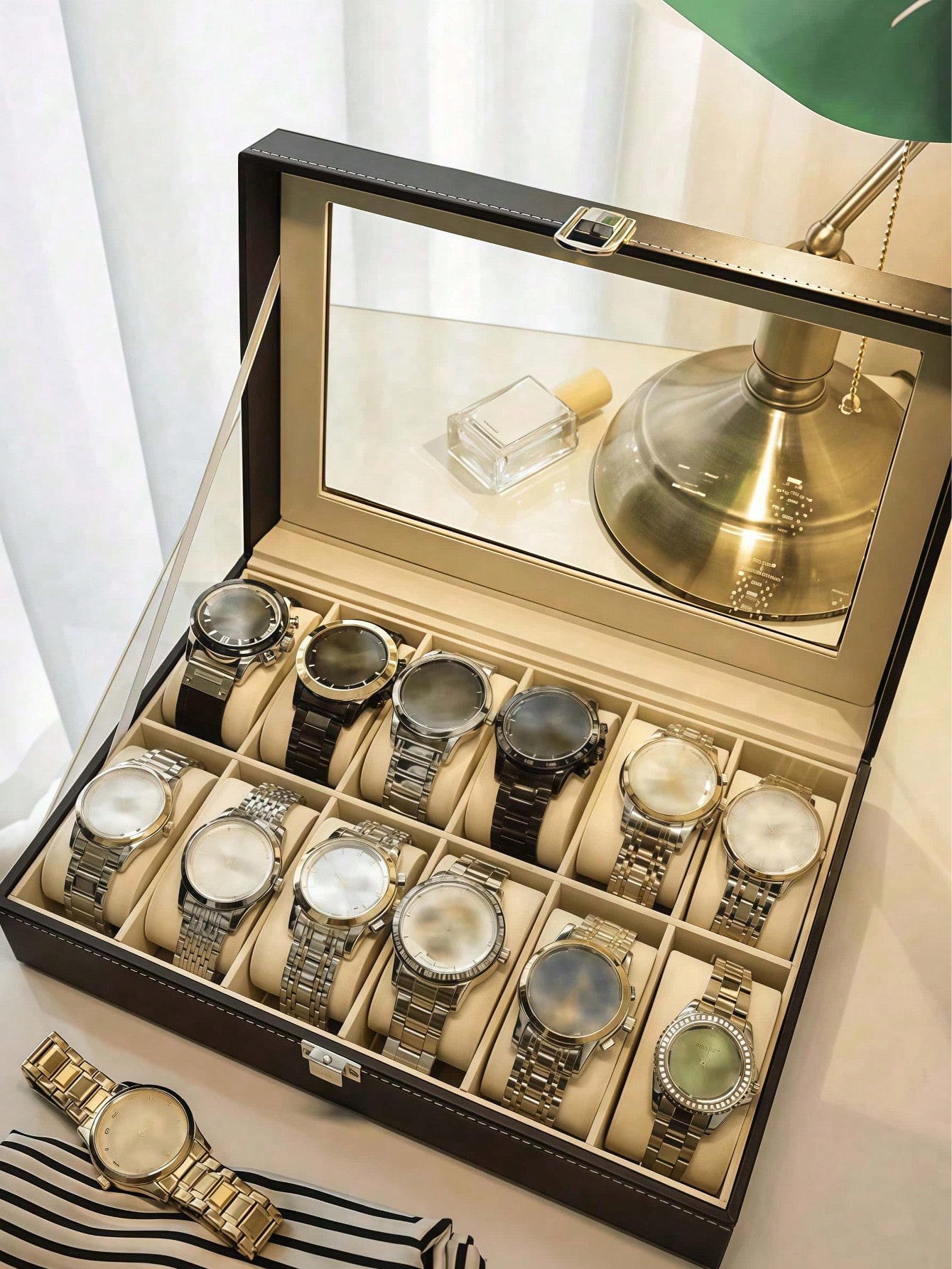 Leather Watch Box with Lock, L - Jewelry Watches For Men review and price